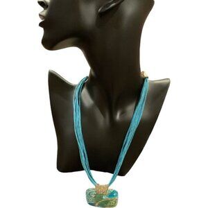 Turquoise & Goldtone Pendant Necklace With Adjustable Chain